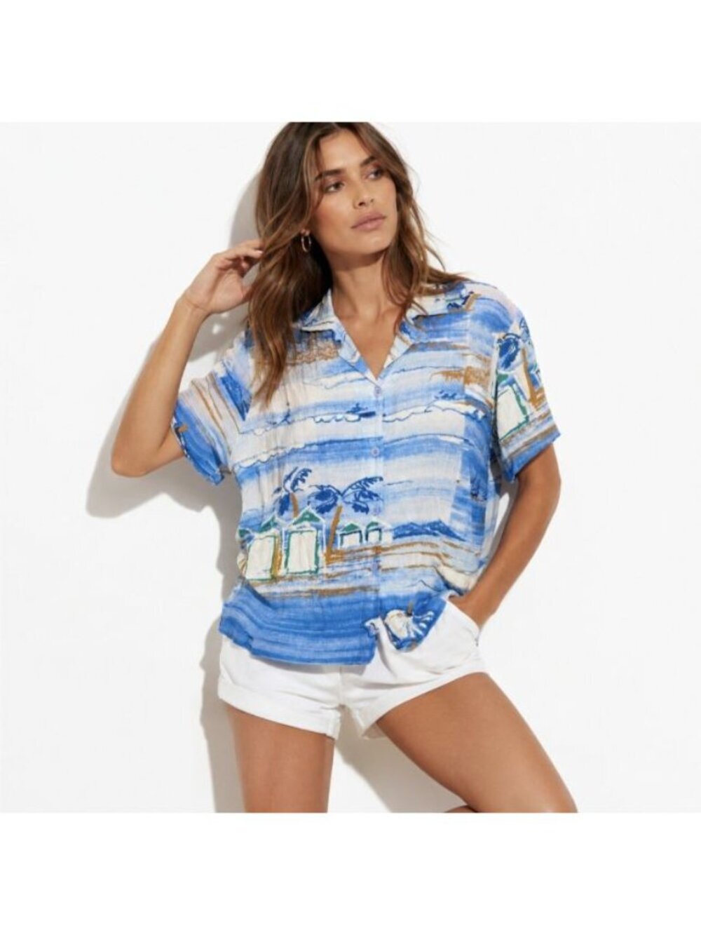 Jams World Mist Hawaiian Shirt Womens Large Rayon Button Up Made in USA Resort